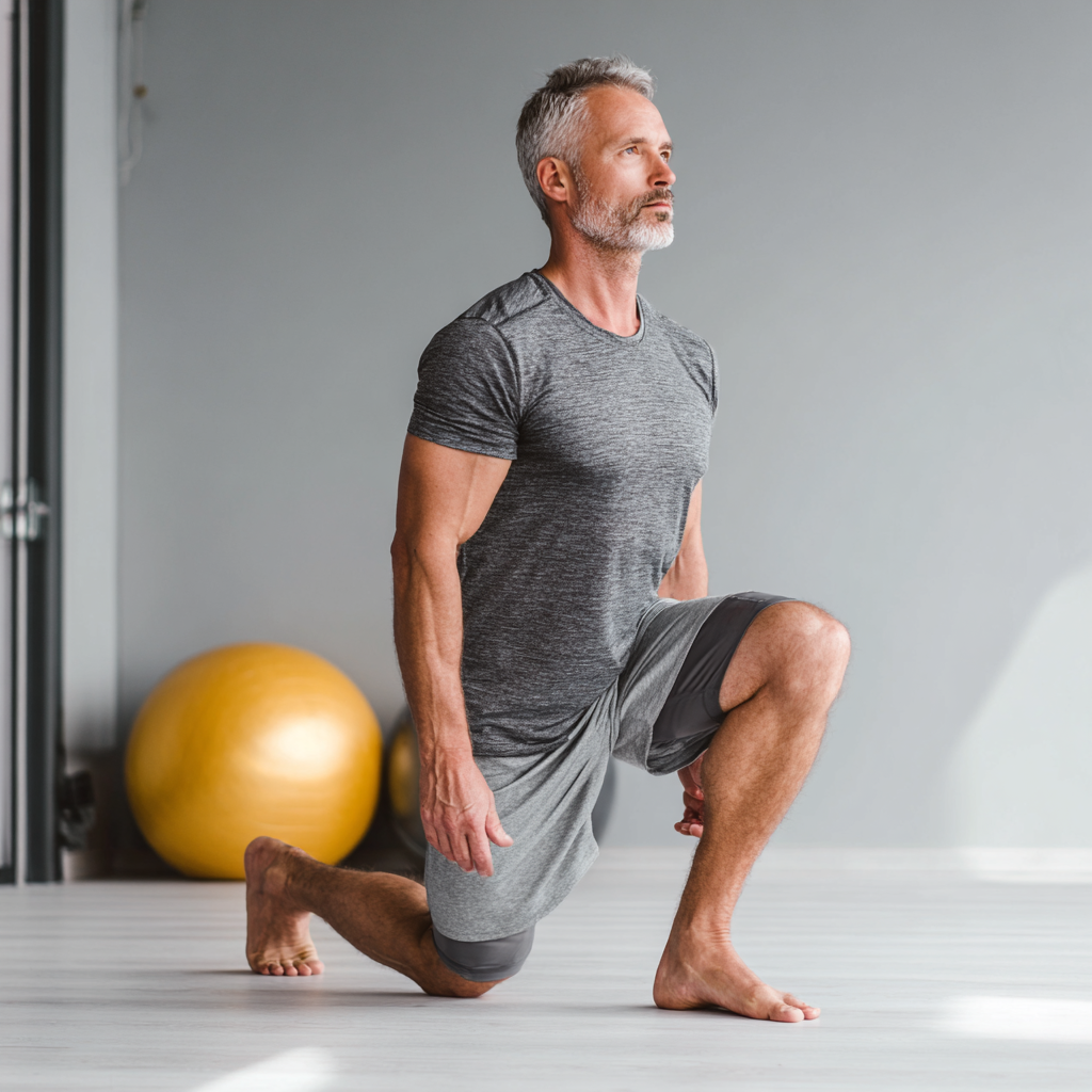 Middle-aged professional performing functional movement training in modern studio
